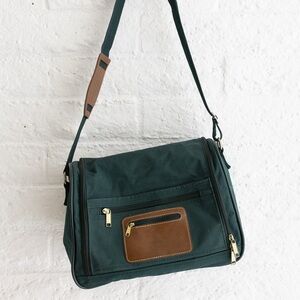 Vintage Green Canvas Jaguar Messenger Bag with Brown Accents